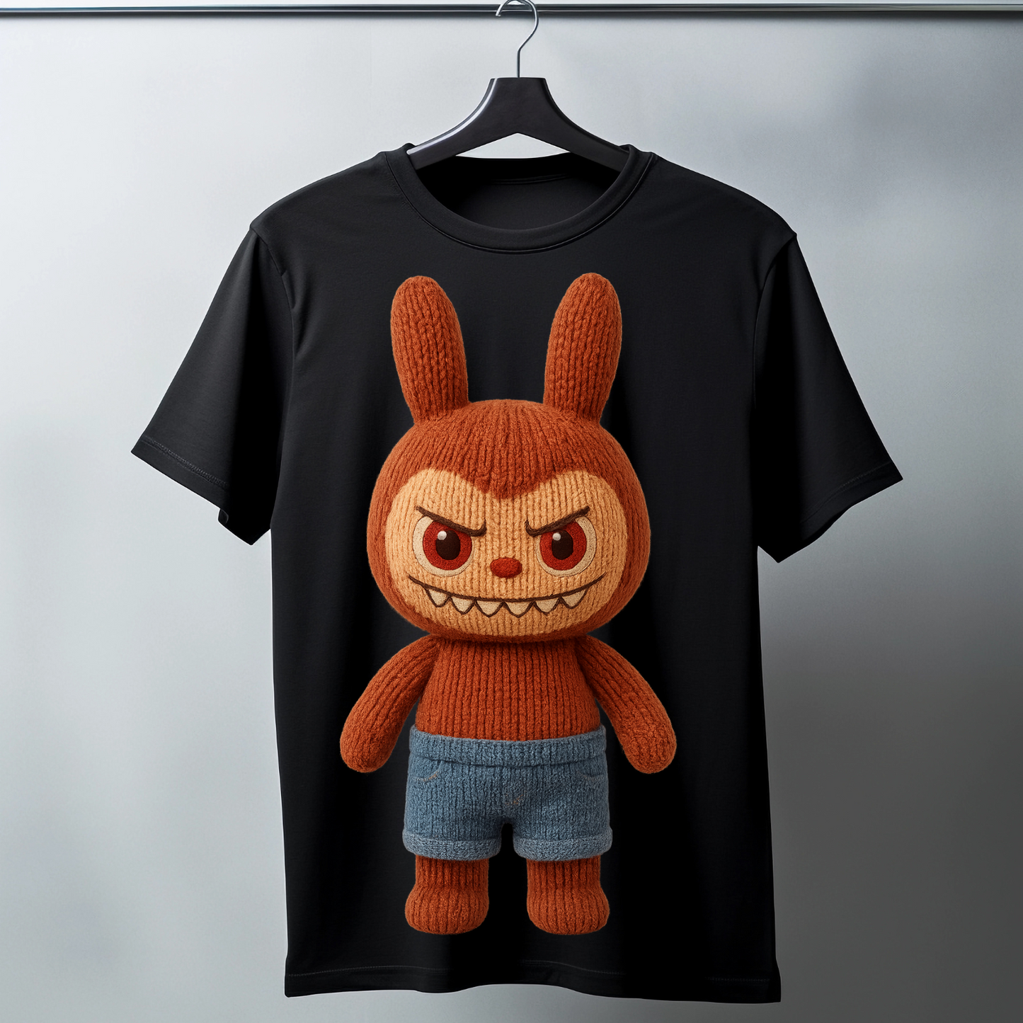Knitted Labubu Character Black Unique Tee