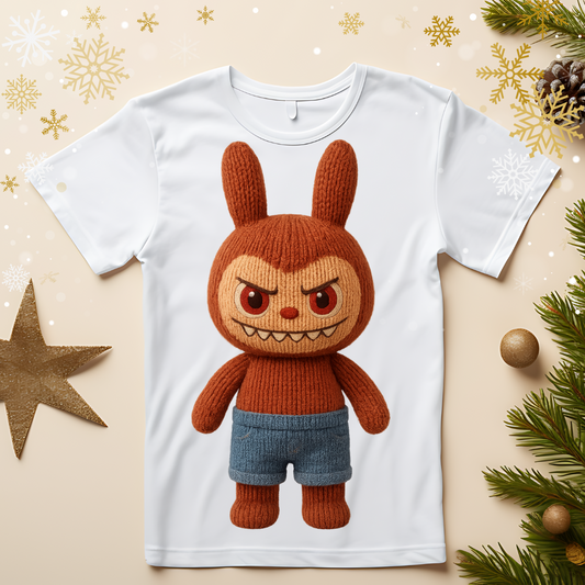 Knitted Labubu Character Black Unique Tee