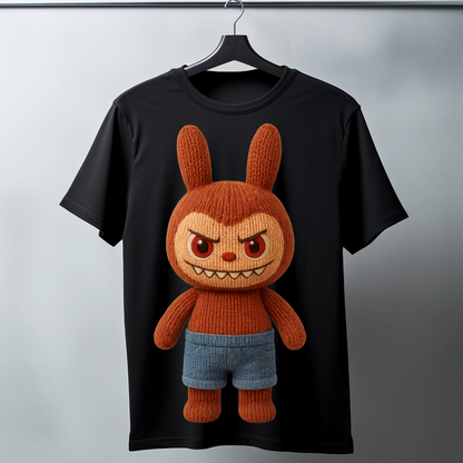 Knitted Labubu Character Black Unique Tee