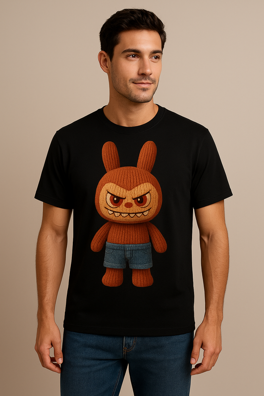 Knitted Labubu Character Black Unique Tee